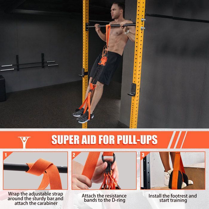 Bandes Élastiques De Traction Assistance - Lot De 4 Avec Sangle - Pour Barre Fixe Et Musculation à Domicile