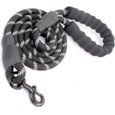 1 LAISSE CHIEN corde nylon NOIR solide - poignée rembourrée chien moyen ou grand - mousqueton métal - réfléchissant : 150 * 1.2 cm-0