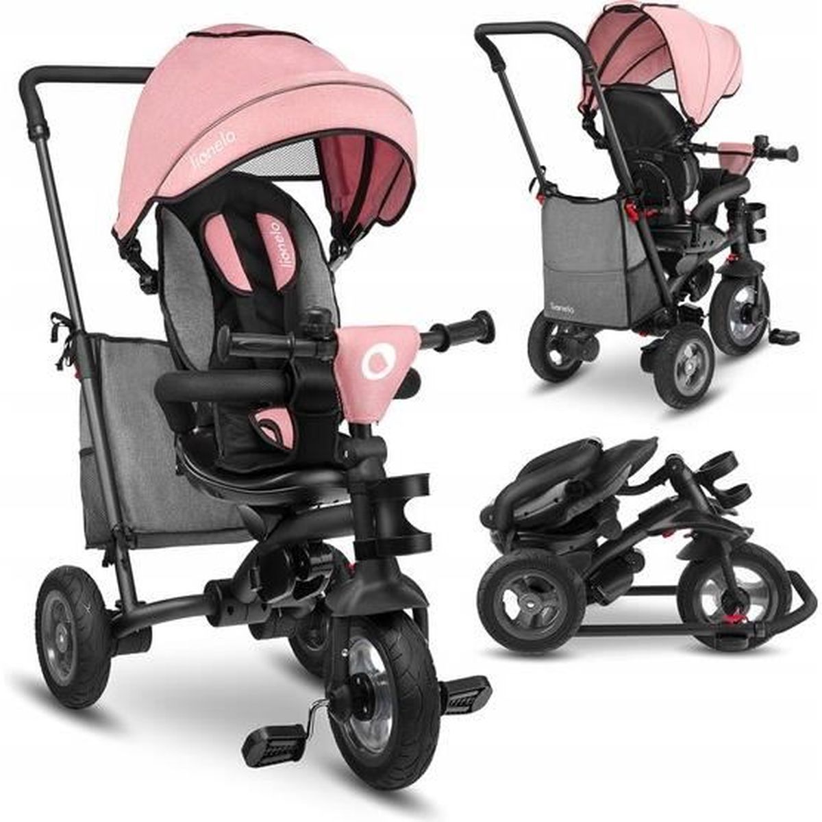 Tricycle Poussette Per Enfant Bébé avec Porte-Ventouse Directionnel Toit 