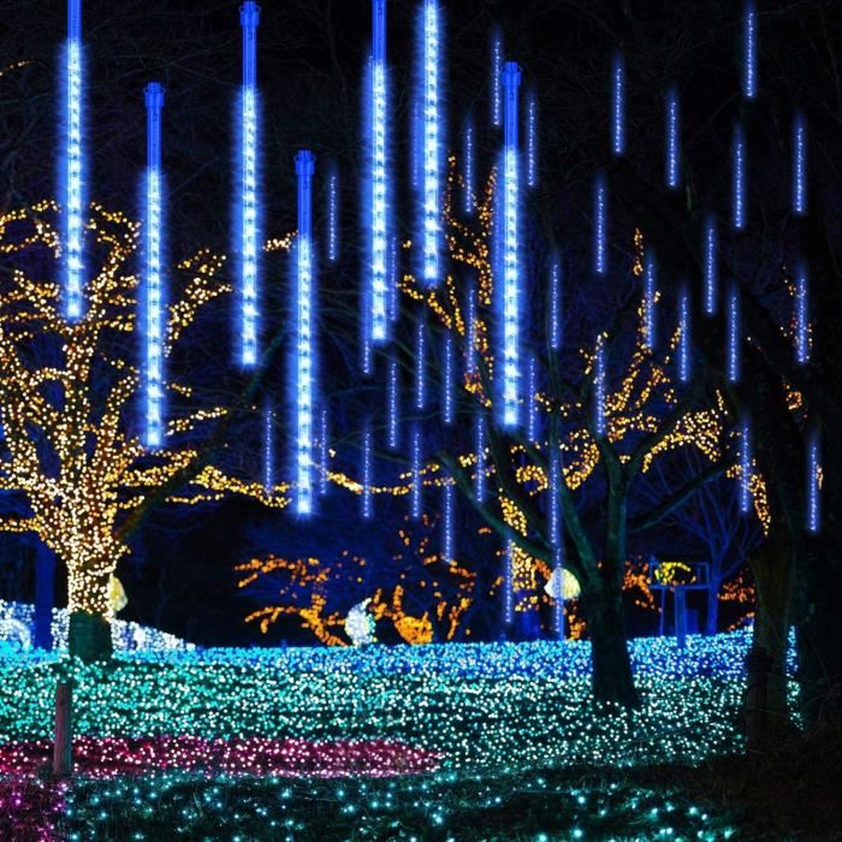 Étanche 360 LED bleu, 30 cm mariage Noël Pour fête 10 tubes Roytong Guirlandes lumineuse pluie de météores Décoration extérieure 30 cm jardin 