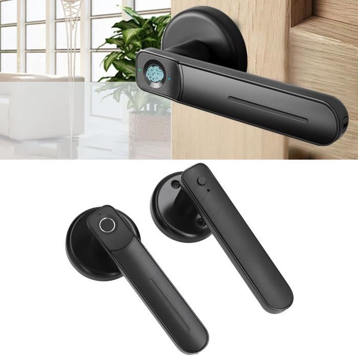 Signstek ST-100 Serrure De Porte D'entrée Sans Clé, Bouton De Porte Avec Clavier Et Cle Serrure De Porte Intelligente Boutons Tournes Vers Le Haut Installation Facile Noir Mat