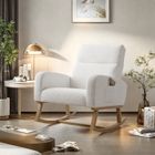 Fauteuil à bascule - DANS LES NUAGES - Rocking chair - Bois massif - Tissu Sherpa - Blanc