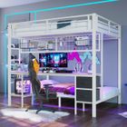 LEYTN Lit superposé 2/3 places 90/140x200cm Lit enfant Lit mezzanine en métal avec étagère tiroirs bureau bande LED port USB - blanc