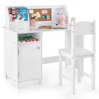 COSTWAY Bureau pour Enfants 3 Ans+ avec Chaise d’Étude, Tableau Blanc, Marqueur, Tableau d’Affichage, Bibliothèque en Bois, Blanc