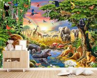 Papier peint 3D dessin animé animal, lion, zèbre, forêt, peinture murale, décoration de la maison, taille personnalisable 350x256cm