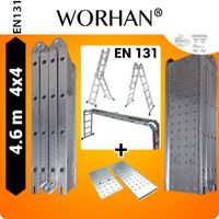 WORHAN® 4.6m Échelle Aluminium Multifonction Polyvalente Escabeau Échafaudage Modulable Pliable avec 2 Plates-formes KS4.6+