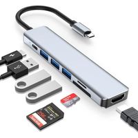 Hub USB C, Adaptateur Multiport 7-en-1 vers HDMI,Lecture Carte SD/TF, Port PD 87W, Ports USB 3.0 et  Ports USB 2.0 PD Hub Multiport