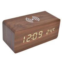 Fdit Horloge de bureau Réveil numérique Charge sans fil Détection automatique de la température Horloge électronique LED stable