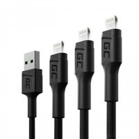 Set 3x Câble USB Green Cell GC Ray - Lightning 30cm, 120cm, 200cm pour iPhone, iPad, iPod, LED blanche, charge rapide