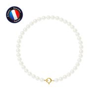 PERLINEA - Bracelet Véritable Perle de Culture d'Eau Douce Ronde 4-5 mm Blanc Naturel - Or Jaune - Bijoux Femme