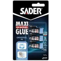 Colle Maxiglue Universel Gel SADER Transparent Ultra puissante et résistante Prise maxi rapide en 10 secondes - 3 minis tubes de 1