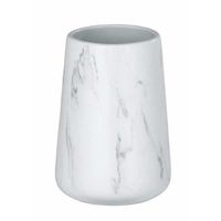 Gobelet Salle de Bain Adrada, Porte Brosse à Dent, céramique aspect marbre, Ø 8,5x12 cm, blanc - gris
