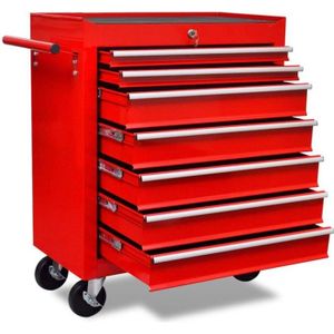 Servante - Desserte Servante d'atelier en métal Chariot à outils d'atelier avec 7 tiroirs Rouge - 69 x 33 x 77 cm