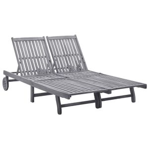 CHAISE LONGUE Transat chaise longue bain de soleil lit de jardin terrasse meuble d exterieur 2 places bois d acacia massif