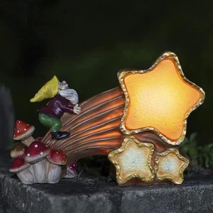 STATUE - STATUETTE   Nain de Jardin extérieur drôle Statue naine Arc-en-Ciel météore hiboux et escargots lumière LED Solaire pour décors d'art de A479