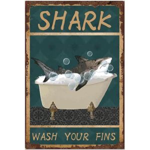 OBJET DÉCORATION MURALE Vintage Shark Metal Tin Sign Shark Baignoire Tremp