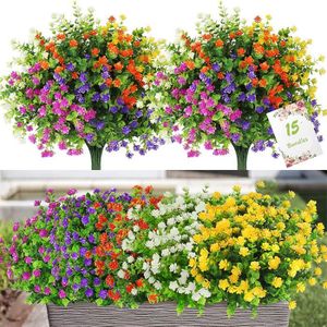FLEUR ARTIFICIELLE 15pcs fleurs artificielles pour extérieur intérieur - résistantes aux UV 5 Couleurs Plantes en Plastique pour Maison