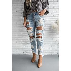 JEANS Pantalons jeans Femmes Lavable Mode Trou Frange De