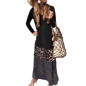 ROBE Fashion Womens Leopard Patchwork à manches longues