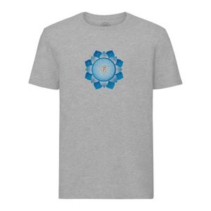 T-SHIRT T-shirt Homme Col Rond Gris Mandala Lotus Bleu Med