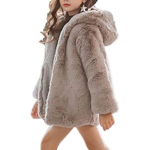 MANTEAU - CABAN Enfant Fille Blousons Manteau Polaire à Capuche Oreilles Ours Hiver Épais Veste Chaud en Fausse Fourrure Outwear 3-14 Ans Gris