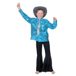 DÉGUISEMENT - PANOPLIE Chemise Disco bleu à Paillettes pour enfant 116cms - 6ans