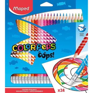 CRAYON DE COULEUR MAPED Couleur Oops Color'Peps-24 Coloriage avec Embout Gomme Triangulaire Ergonomique-Pochette de 24 Crayons Effaçables en Résin133
