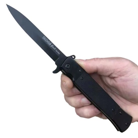 Couteau Pliant Noir - Acier Inoxydable - EDC Survie Camping - Neuf
