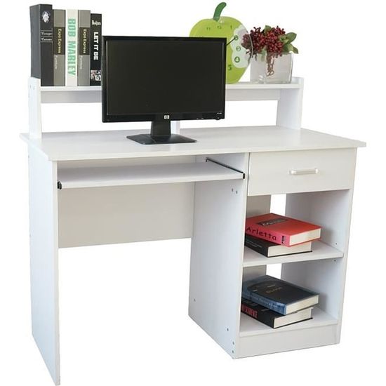Bureau d'ordinateur- table informatique-un tiroir, deux couches avec étagère à clavier-110 x 50 x 95cm-blanc