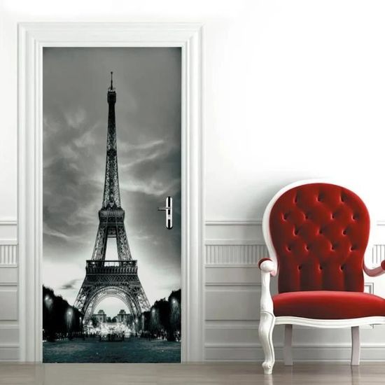 Autocollant Mural 3D Chien Noir Pour Porte - Dimensions 77 X 200 Cm, En PVC, Imperméable, Facile à Poser Et à Retirer