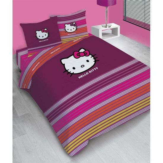 Parure De Lit Hello Kitty Papillon - 1 Personne, Housse 140x200 Cm + Taie 65x65 Cm, Coton Doux