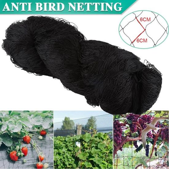 15.24*15.24M Anti-oiseaux Filet de volière Maille Noir Protection pour Plante Légume Fruit Étang Jardin -RUR