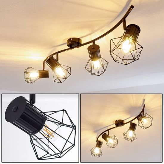 Hofstein Plafonnier Bardhaman, Plafonnier Rond En Métal Noir/laiton