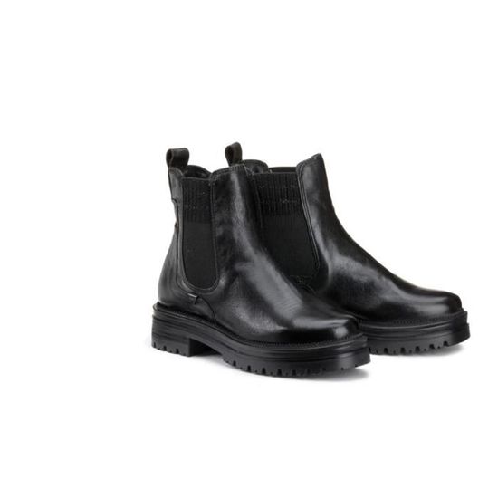 Bottines en cuir noir lastique MJUS Haute Talon plat Femme