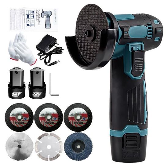 Mini Meuleuse D'angle Sans Fil 12V 19500 Tr/min - 2 Batteries 4500mAh, 7 Disques Inclus - Pour Couper, Meuler, Polir Métal, Bois, Carrelage