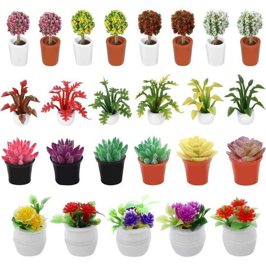 XIAQICA 20 Mini Plantes En Pot Pour Maison De Poupée – Bonsaï Résine – Accessoires Jardin Miniature – Déco DIY