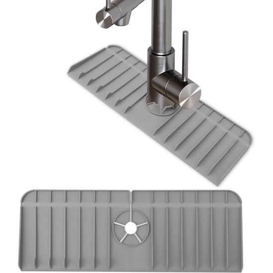 Protection Anti-Éclaboussures Évier Silicone - Barrière Eau Cuisine Gris 49x5x8.6 Cm