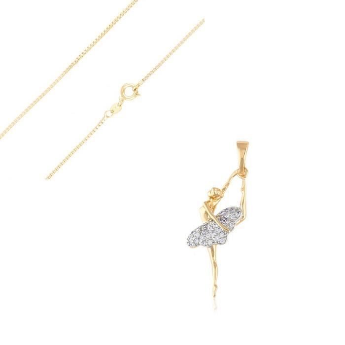 Collier Pendentif Solitaire Blanc Plaqué Or 18 Carats – 45 Cm, Neuf Avec étiquettes