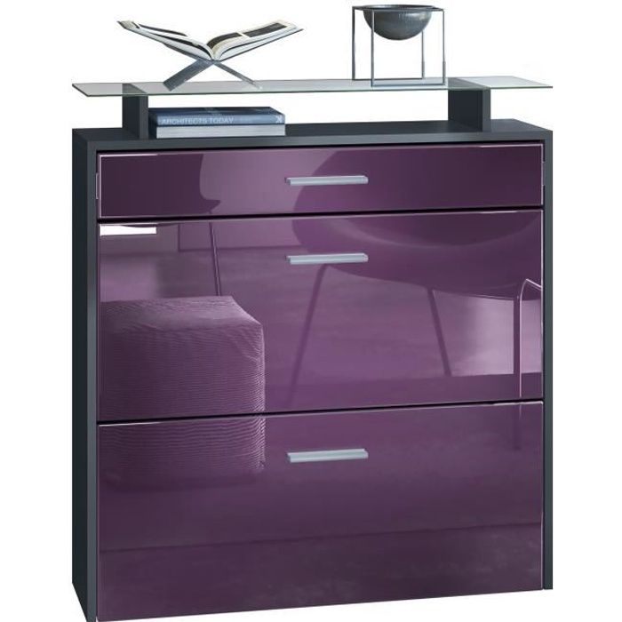 Vladon Meuble à chaussure Malea 89 x 96 x 23 cm Corps en anthracite mat - façades en Mûre haute brillance
