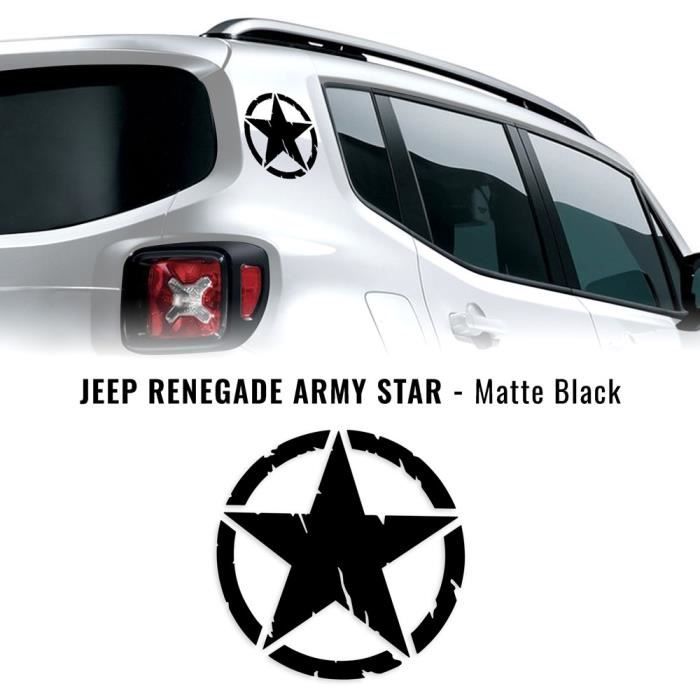Autocollants Stickers Étoile Army Star pour Jeep Renegade, Noir Mat, Diam. 20 cm, 2 Pièces