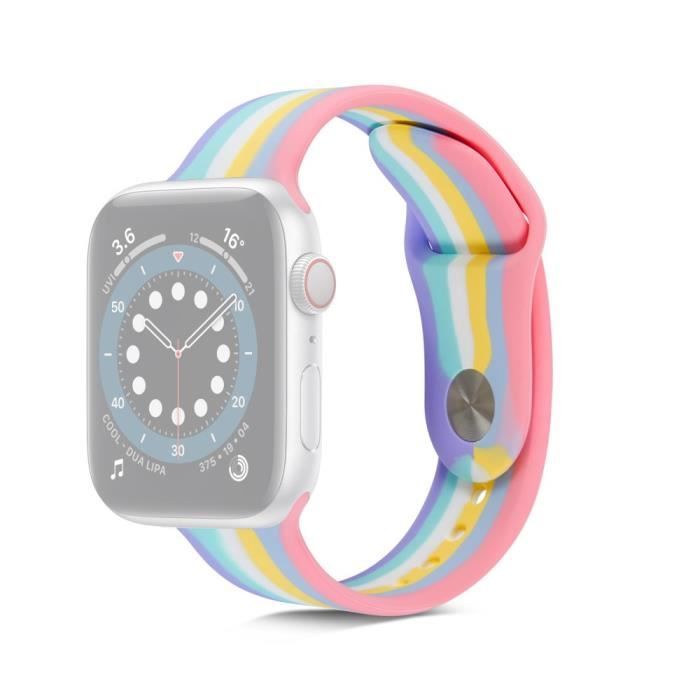 Bracelet Pour Montre Connectée Bande Arc-en-ciel Pour Apple Watch Series 6-5-4-SE 40mm-Watch Series 3-2-1 38mm, Taille S,Léger
