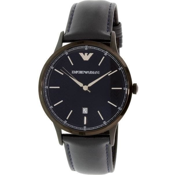ARMANI HOMME BRACELET CUIR NOIR QUARTZ CADRAN BLEU ANALOGIQUE MONTRE AR2479