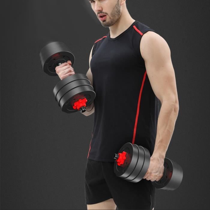 LOT DE 2 HALTERES POIDS REGLABLE 20KG 2 EN 1 KIT DE HALTERES MULTIFONCTION POUR FITNESS A DOMICILE ET MUSCULATION