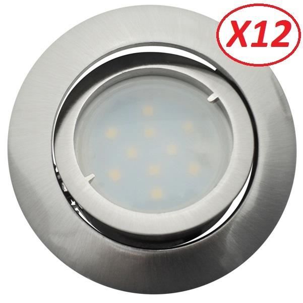 Lot de 12 Spot Led Encastrable Complete Satin Orientable lumière Blanc Neutre eq. 50W ref.895