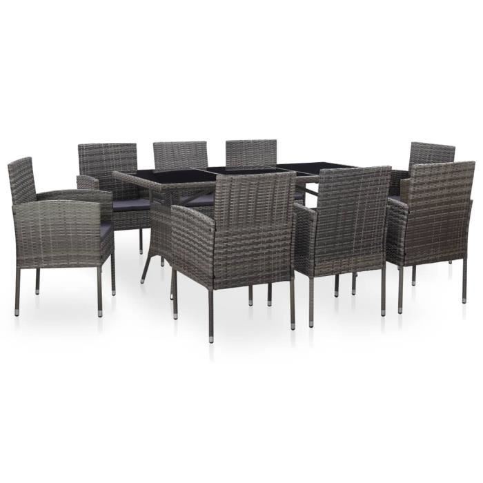 Salon de jardin 9 pcs - Ensemble Table et Chaise de Jardin Mobilier de jardin - avec coussins Résine tressée Gris Nouveau *135722