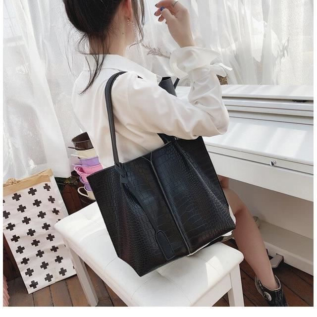 Simple grand sac à main femme 2019 nouvelle vague mode grande capacité sac fourre tout haute qualité PU cuir sauvage sac~L3712
