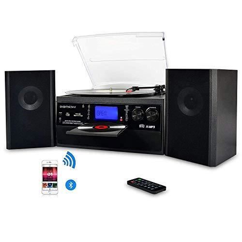 DIGITNOW! Platine Vinyle Bluetooth USB mp3 et Fonction Encodage Classique Lecteur CD avec CD Cassette Radio 33/45/78 RPM avec Deux