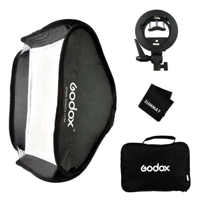 Softbox pour studio photo Godox 60 x 60 cm-24 x Inde Pliable Boîte à lumière kit avec S-Type Flash Bracket Bowen Support 17191