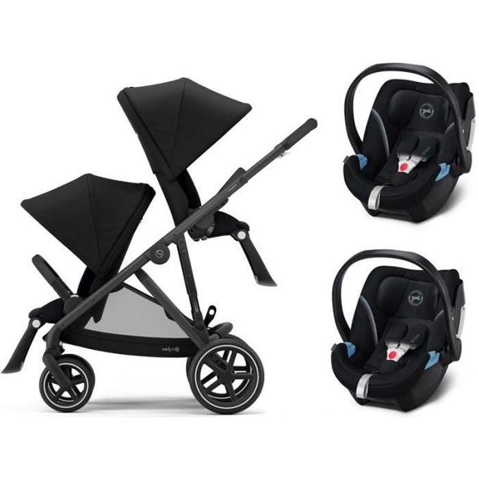 CYBEX Gazelle S Jumeaux - Poussette (6+) avec deux siège auto - Pliage compact - châssis noir - Noir