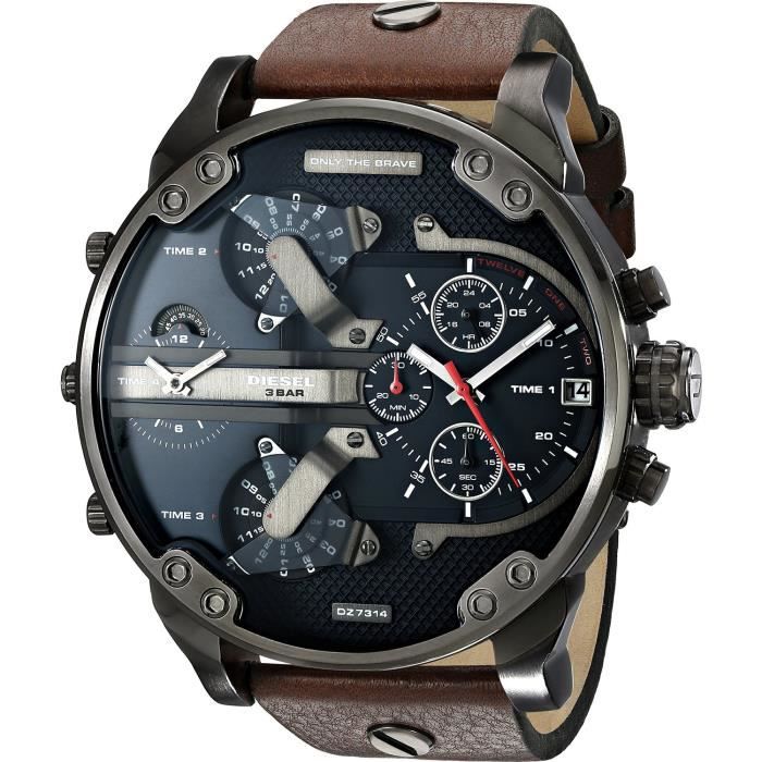 Diesel Homme Montre DZ7314 - Bracelet en cuir véritable marron